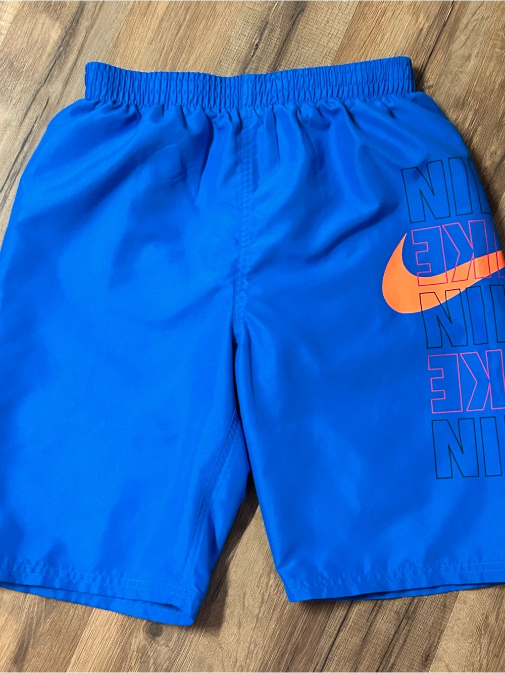 Nike Kids Youth XL Boys Lined Swim Trunks Shorts Blue Orange Pocket Drawstring